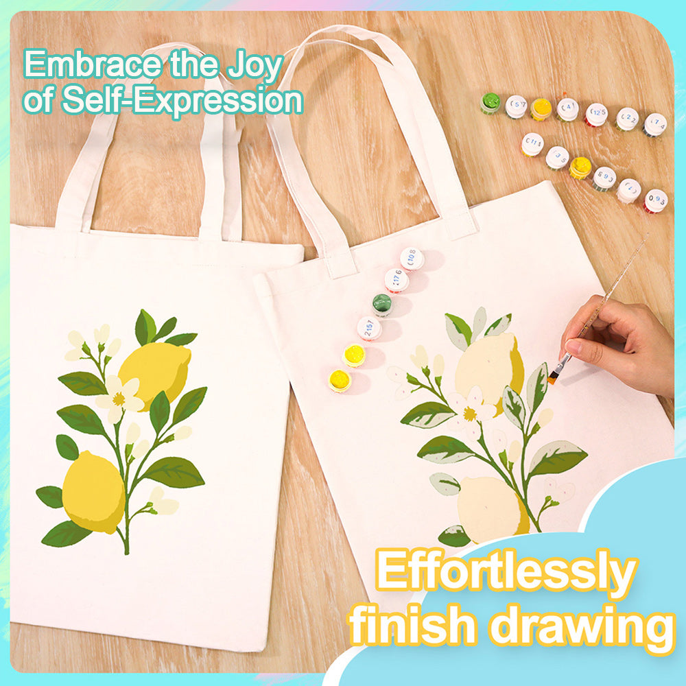 Yellow Lemons and White Flowers Canvas Tote Bag Paint by Numbers