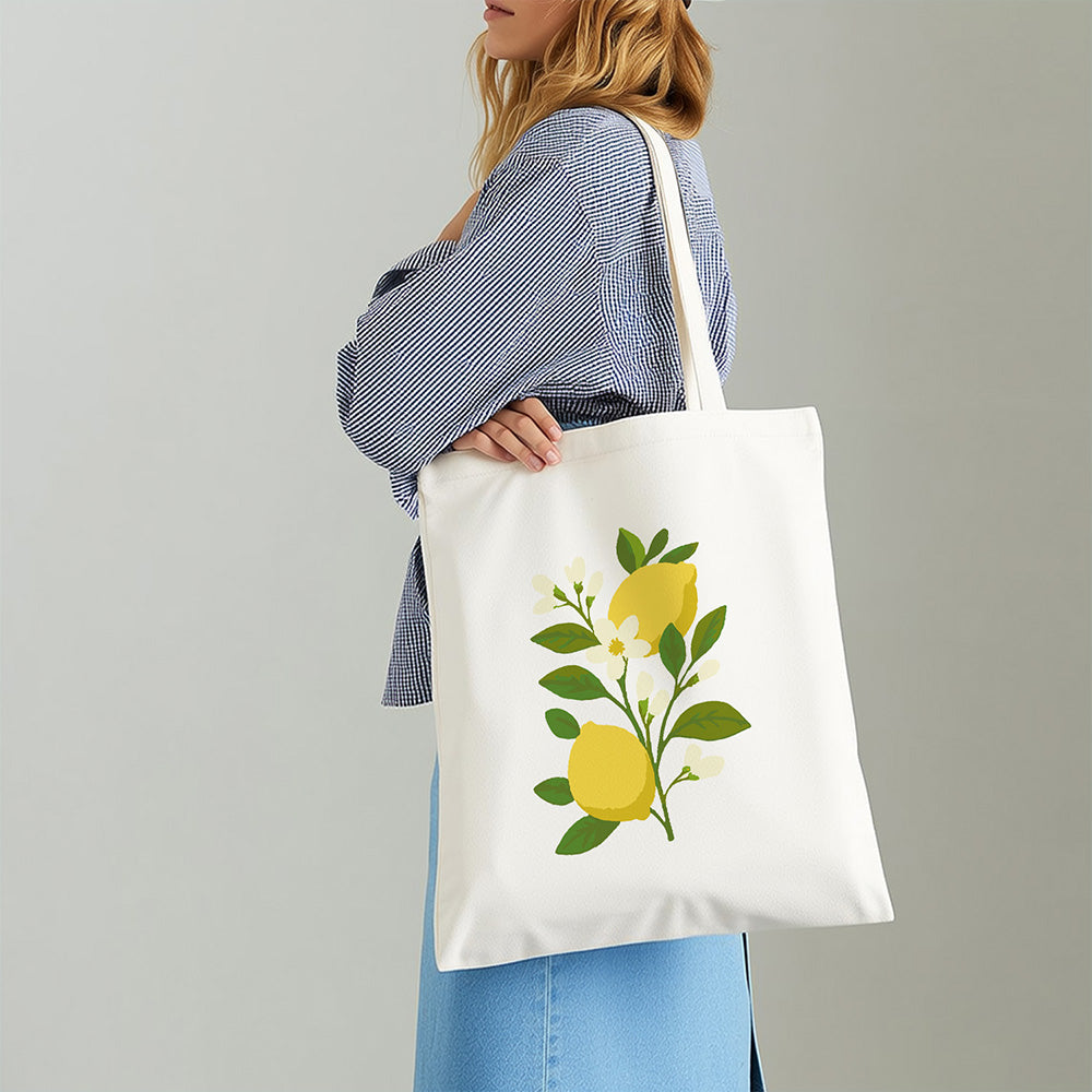 Yellow Lemons and White Flowers Canvas Tote Bag Paint by Numbers