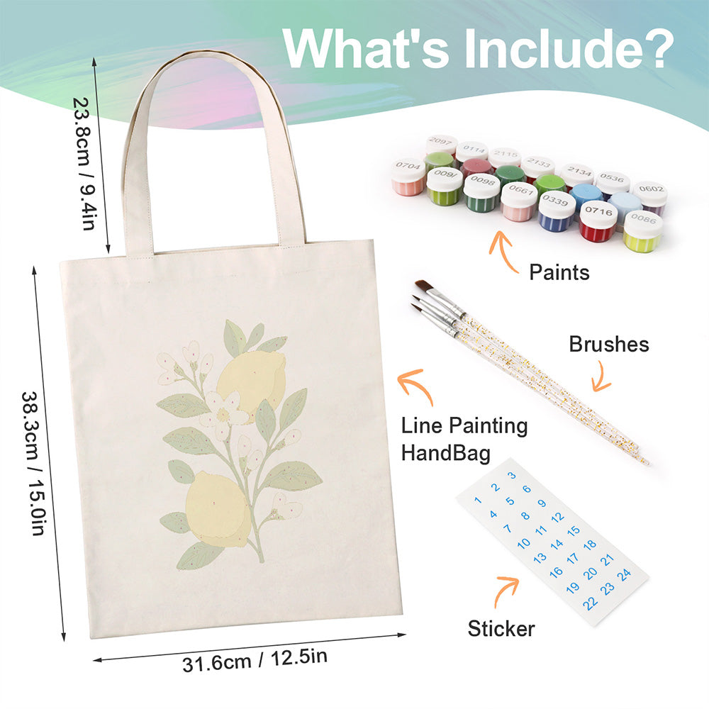 Yellow Lemons and White Flowers Canvas Tote Bag Paint by Numbers
