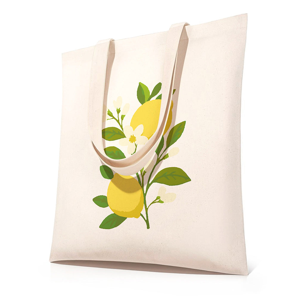 Yellow Lemons and White Flowers Canvas Tote Bag Paint by Numbers