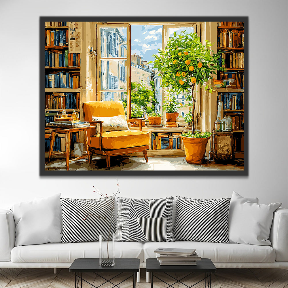 Yellow Sofa and Lemon Tree in the Study Paint by Numbers