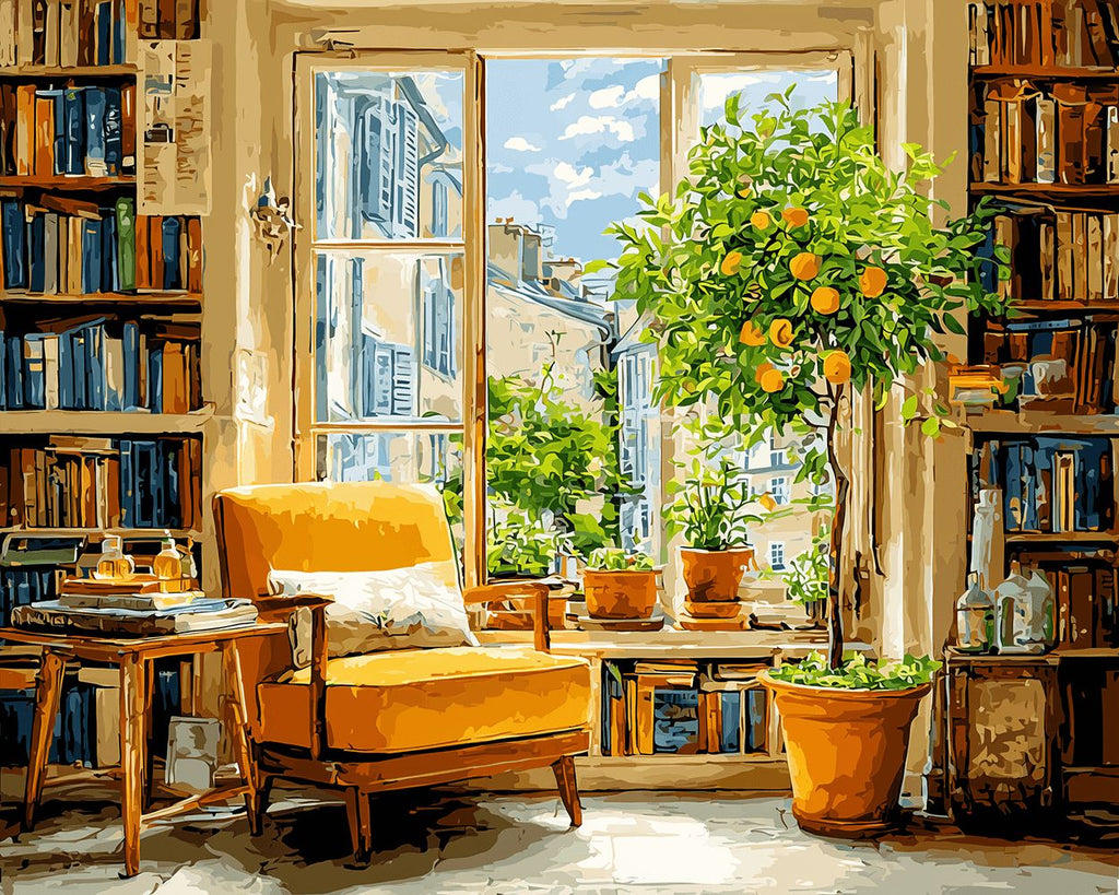 Yellow Sofa and Lemon Tree in the Study Paint by Numbers