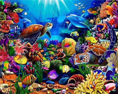Marine Animal Paint By Numbers Canvas Wall Set PBNMARW14