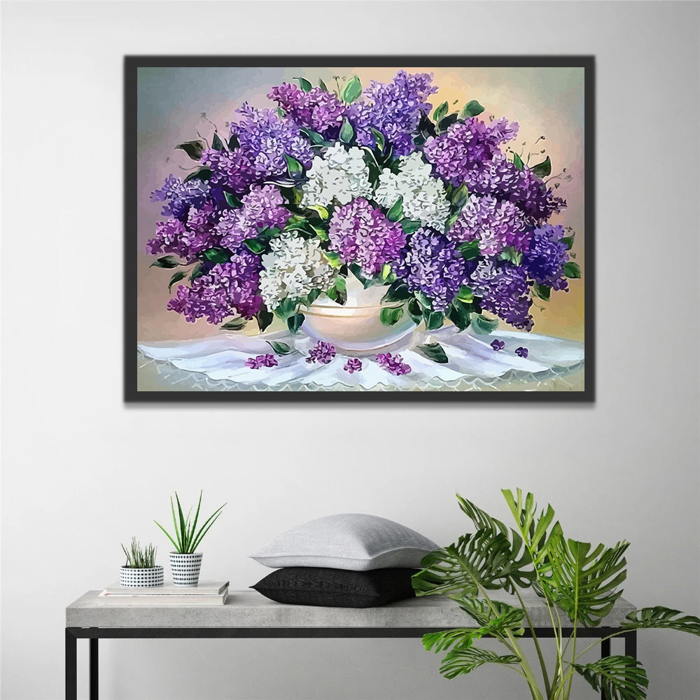 A Bouquet of White and Purple Flowers Paint by Numbers