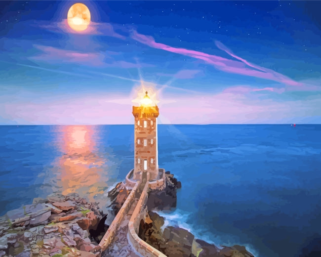 A Lighthouse by the Sea in the Darkness Paint by Numbers