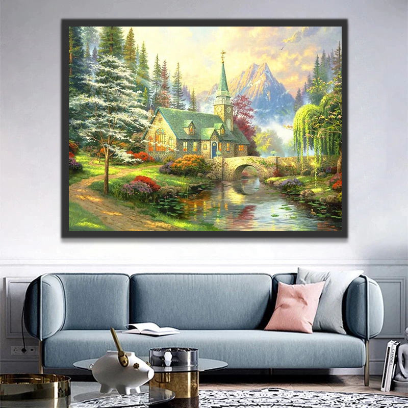 A Quiet Cottage in the Spring Paint by Numbers