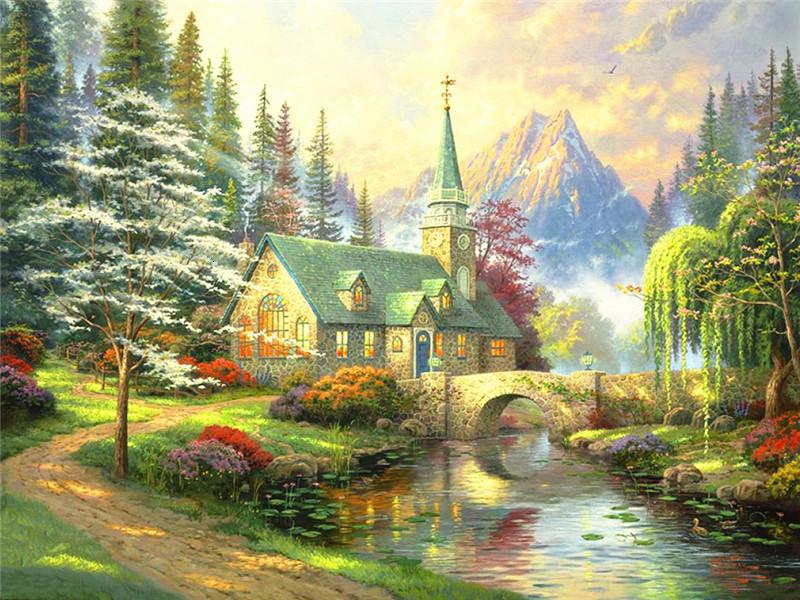 A Quiet Cottage in the Spring Paint by Numbers