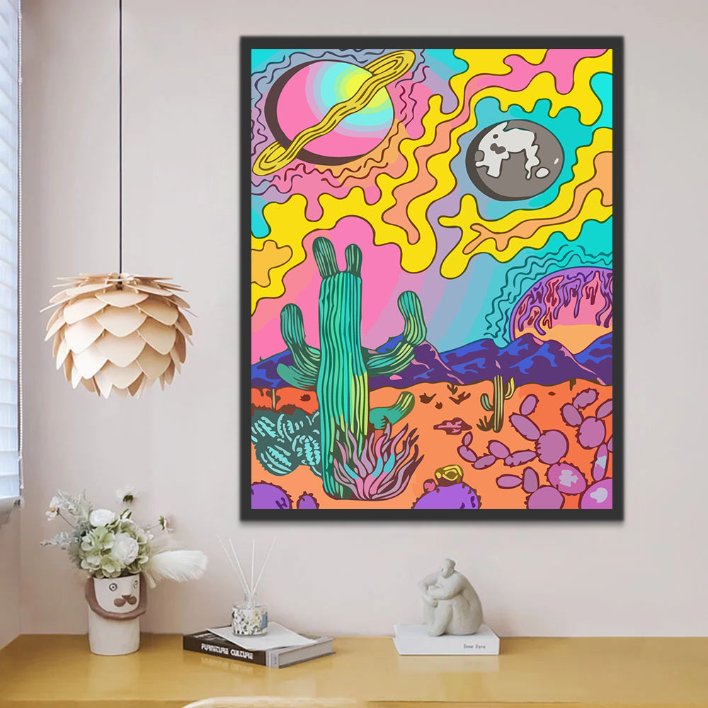 Abstract Cactus and Planet Paint by Numbers