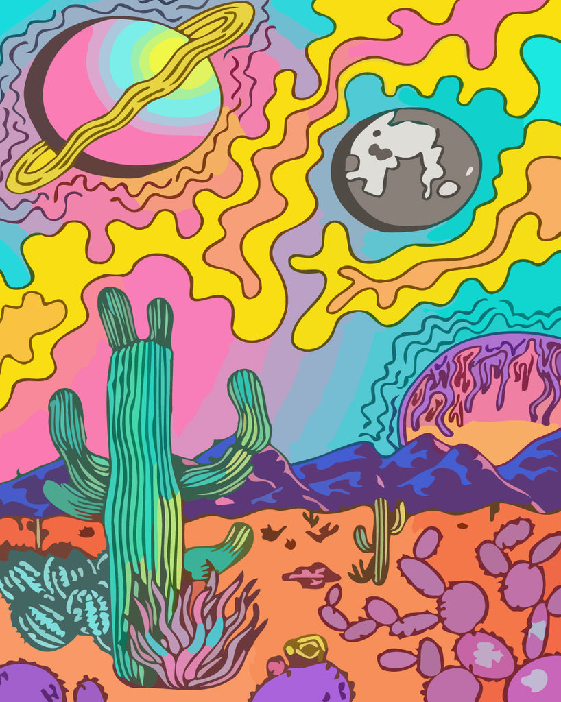 Abstract Cactus and Planet Paint by Numbers