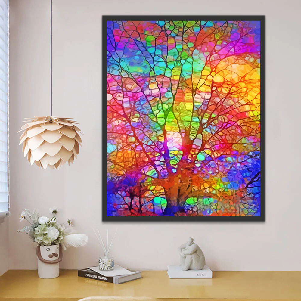 Abstract Colorful Glass Tree Paint by Numbers