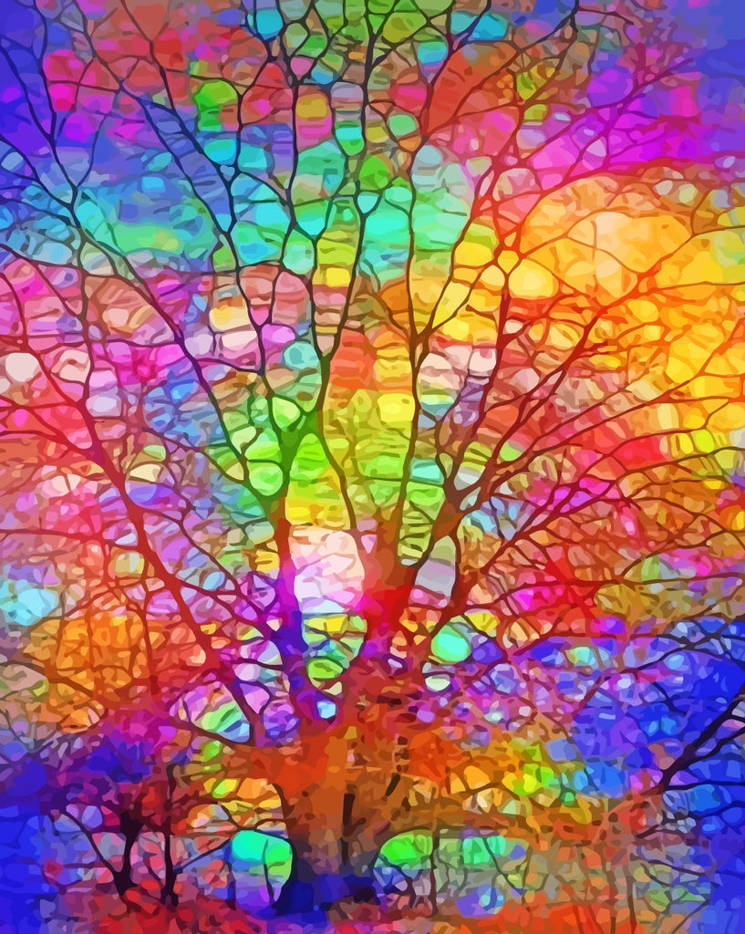 Abstract Colorful Glass Tree Paint by Numbers