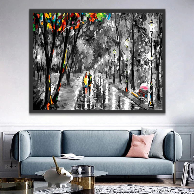 Abstract Street and Colorful Tree Paint by Numbers