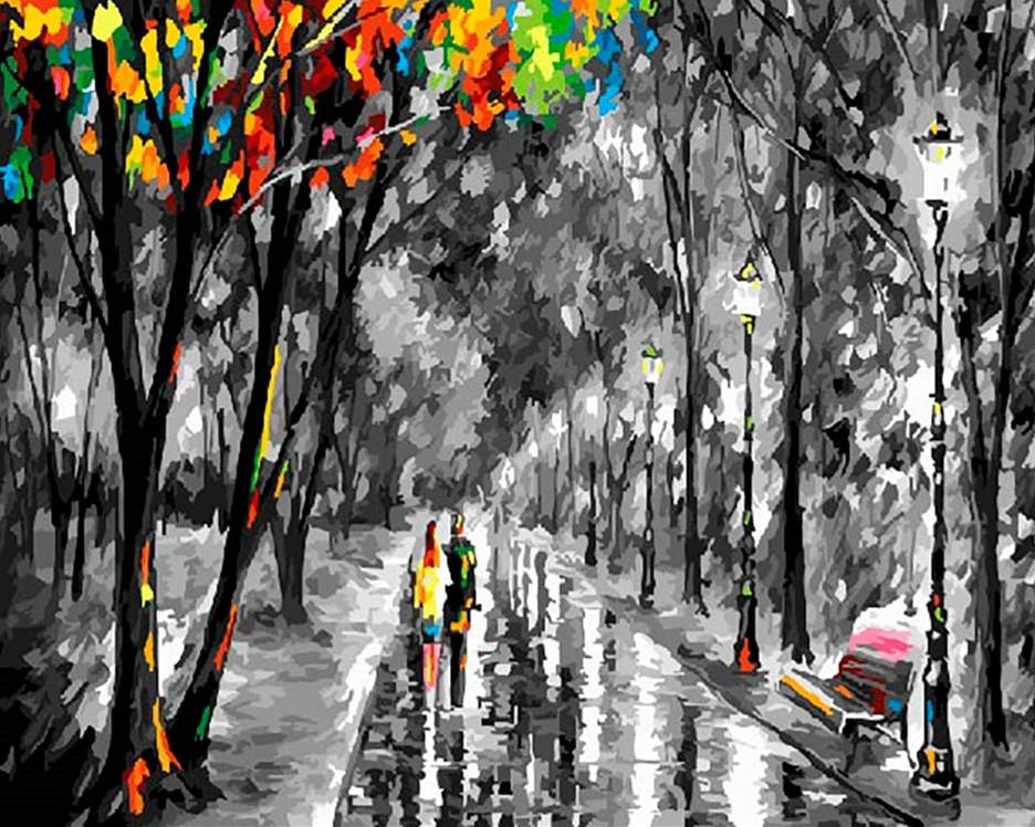 Abstract Street and Colorful Tree Paint by Numbers