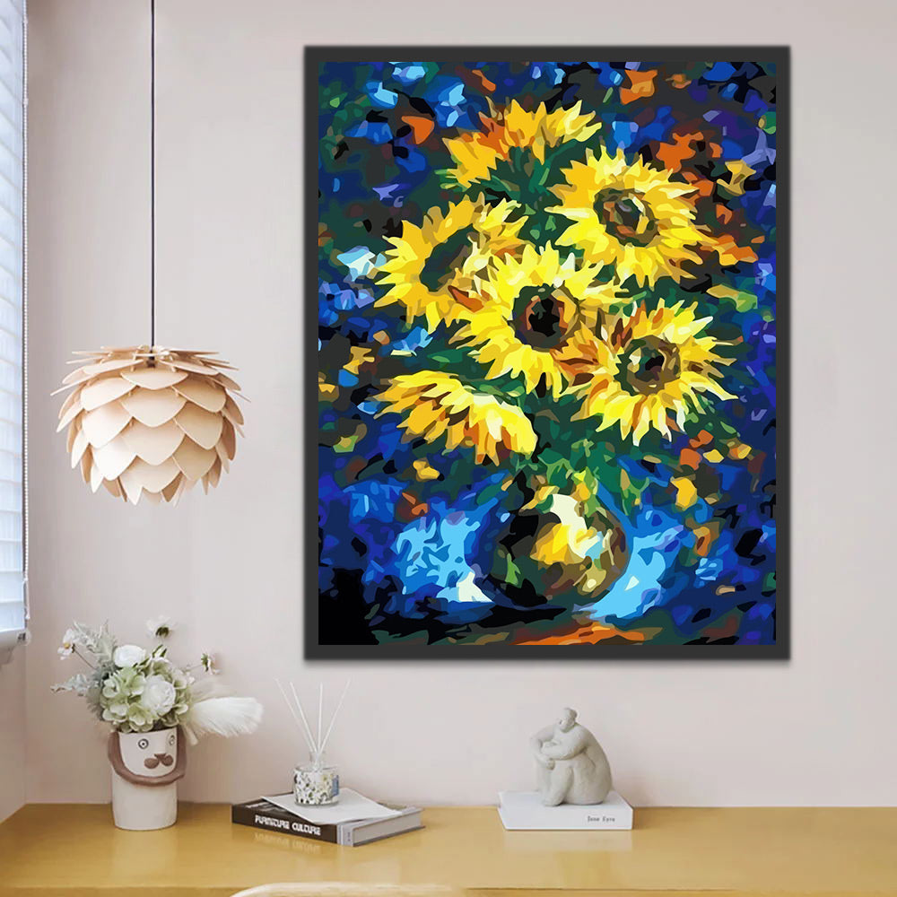 Abstract Sunflowers in Oil Painting Style Paint by Numbers