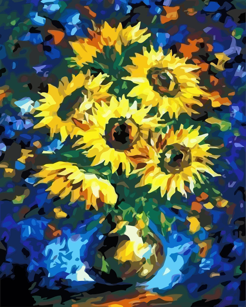 Abstract Sunflowers in Oil Painting Style Paint by Numbers