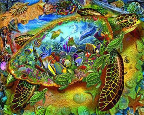 Abstract Turtle and Sea Paint by Numbers