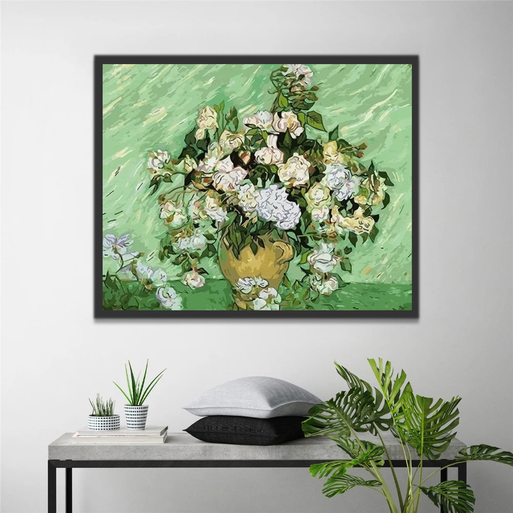 Abstract White Flowers in Vase Paint by Numbers