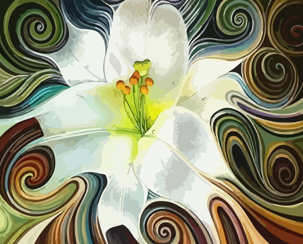 Abstract White Lily Paint by Numbers