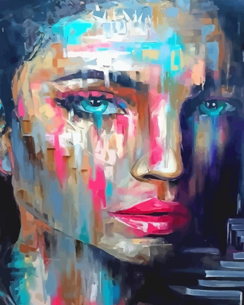 Abstract Woman with Blue Eyes Paint by Numbers