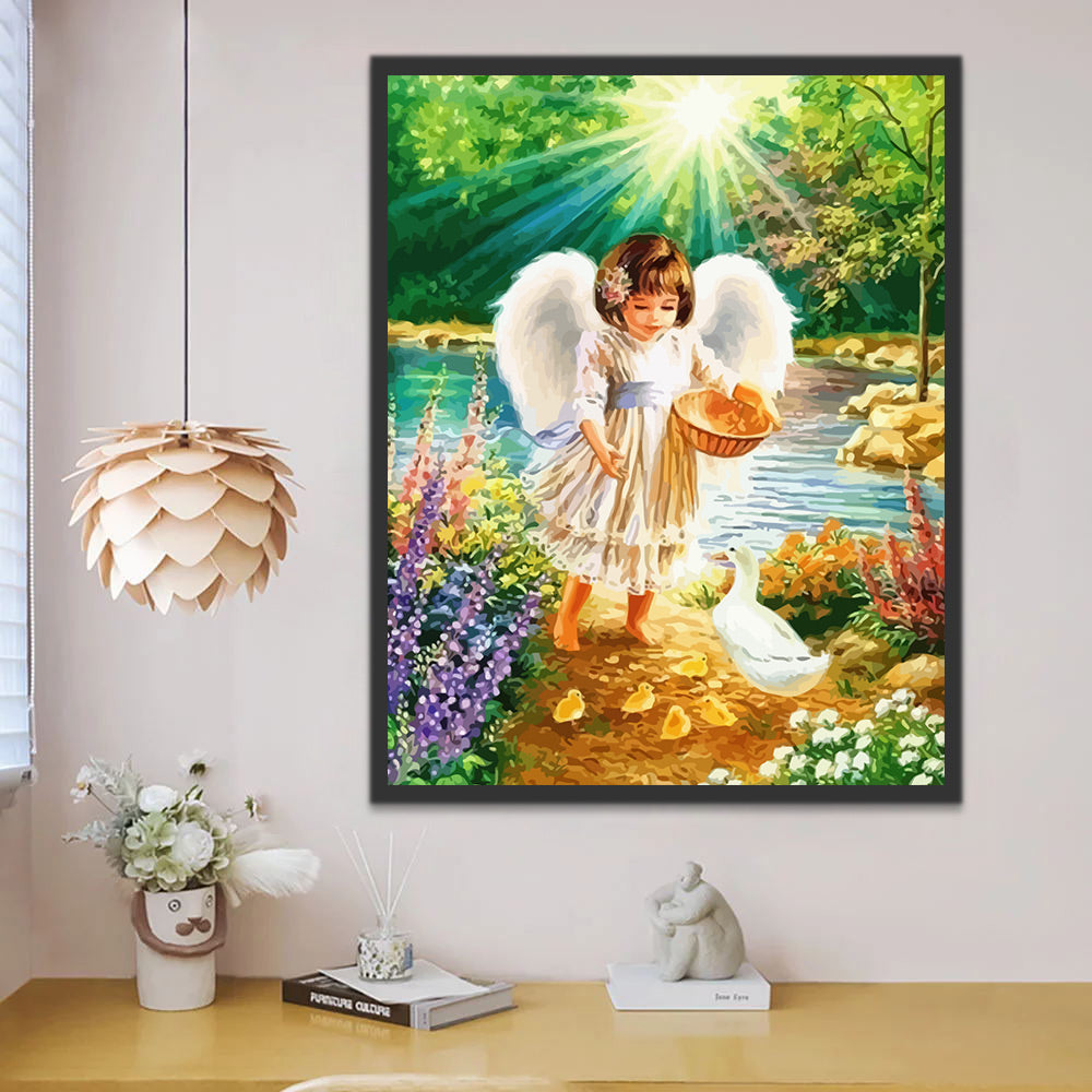 Angel and Ducks by the Lake Paint by Numbers for Kids