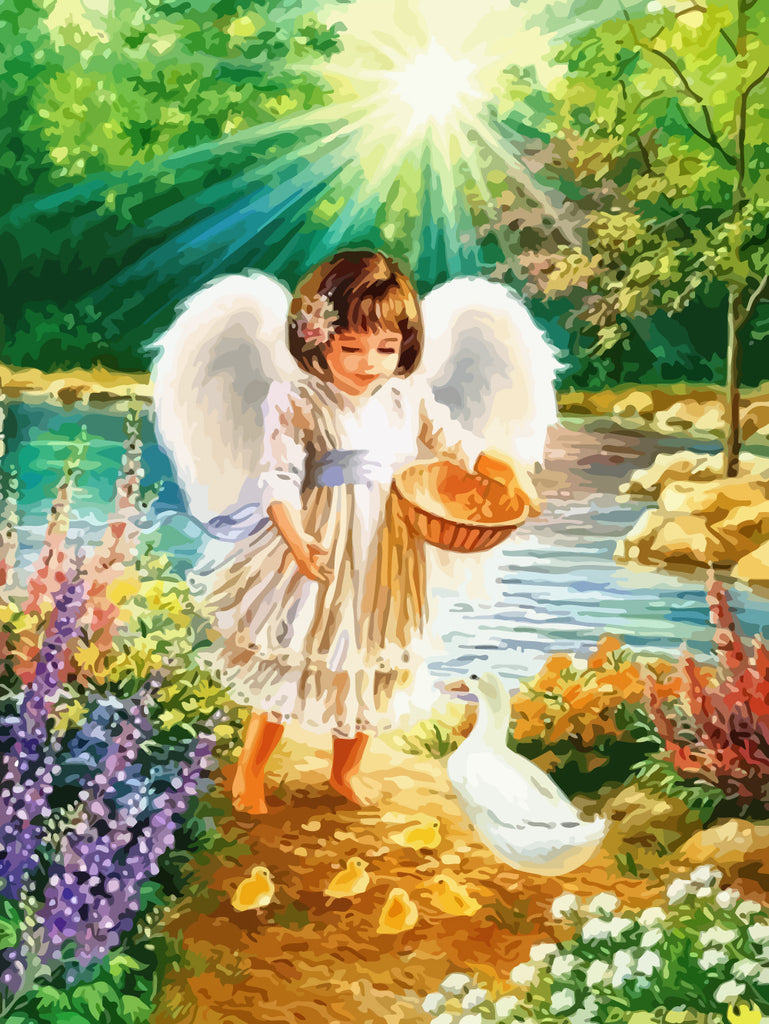 Angel and Ducks by the Lake Paint by Numbers for Kids