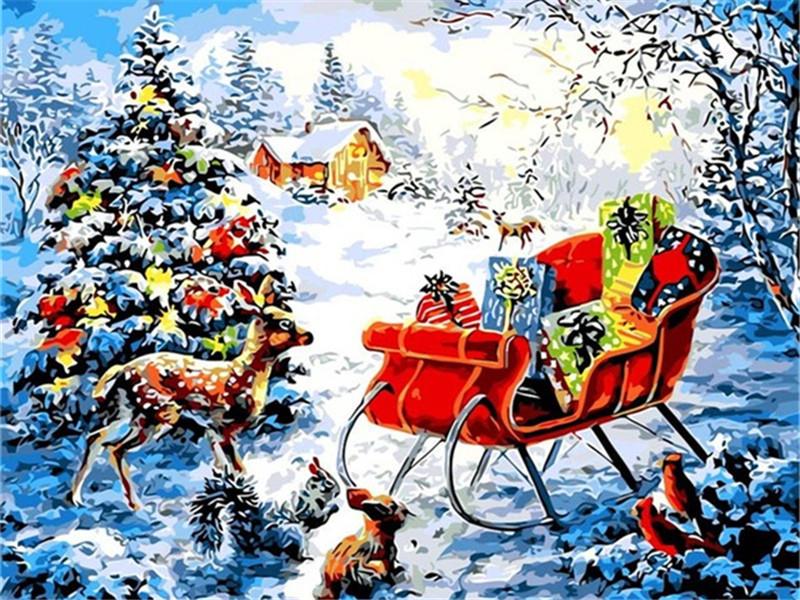 Animals and Presents by the Christmas Tree Paint by Numbers