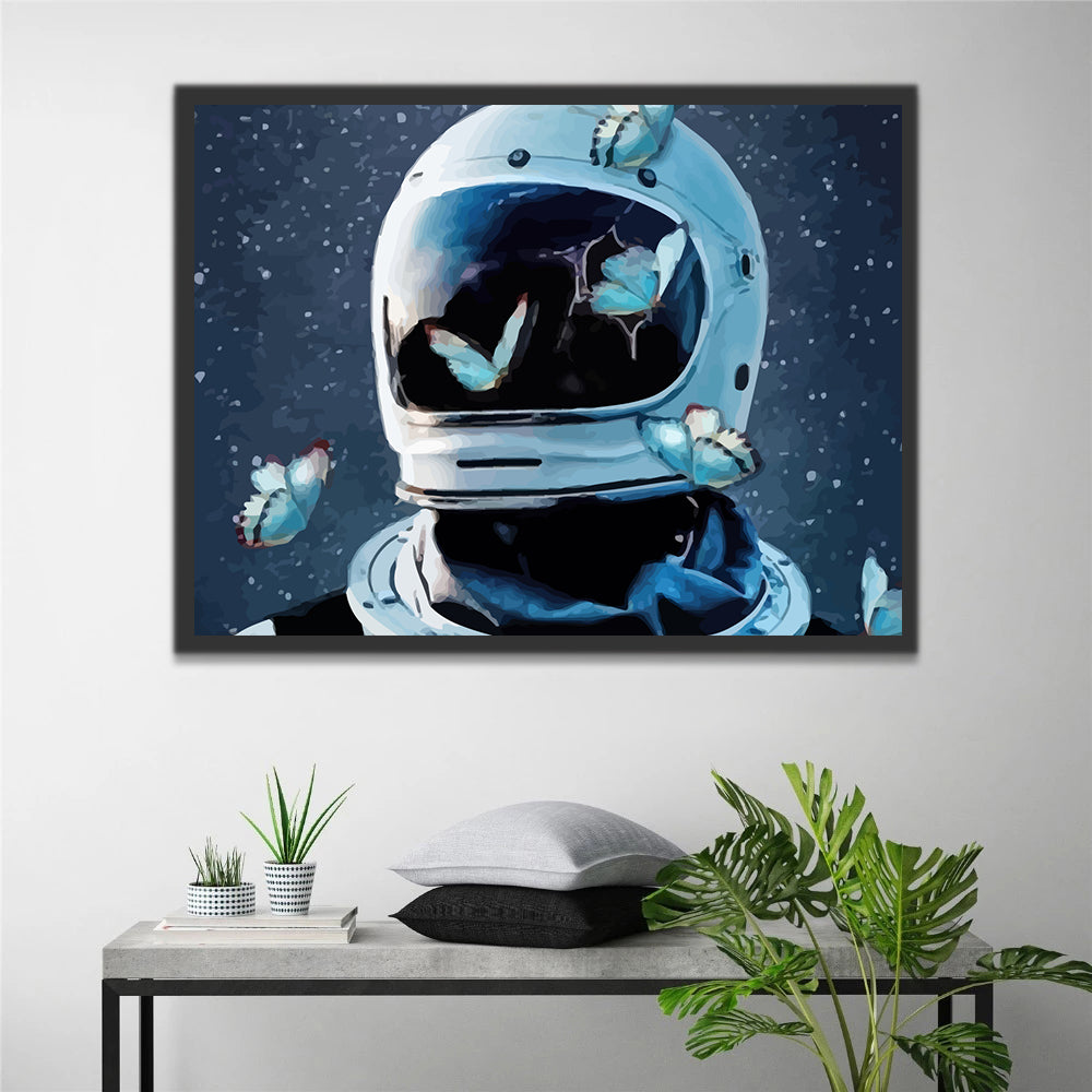 Astronaut and Blue Butterflies Paint by Numbers