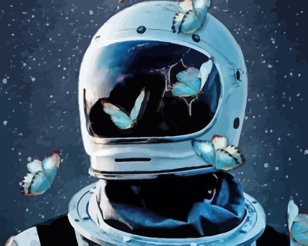 Astronaut and Blue Butterflies Paint by Numbers