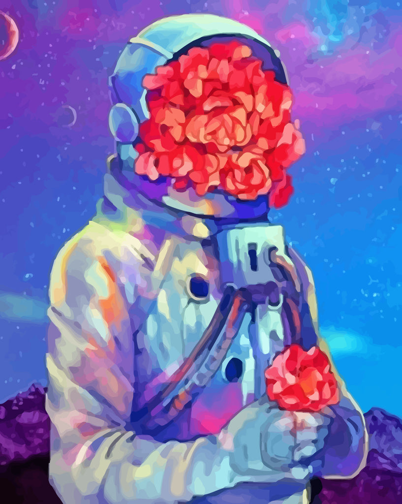 Astronaut and Red Petals Paint by Numbers