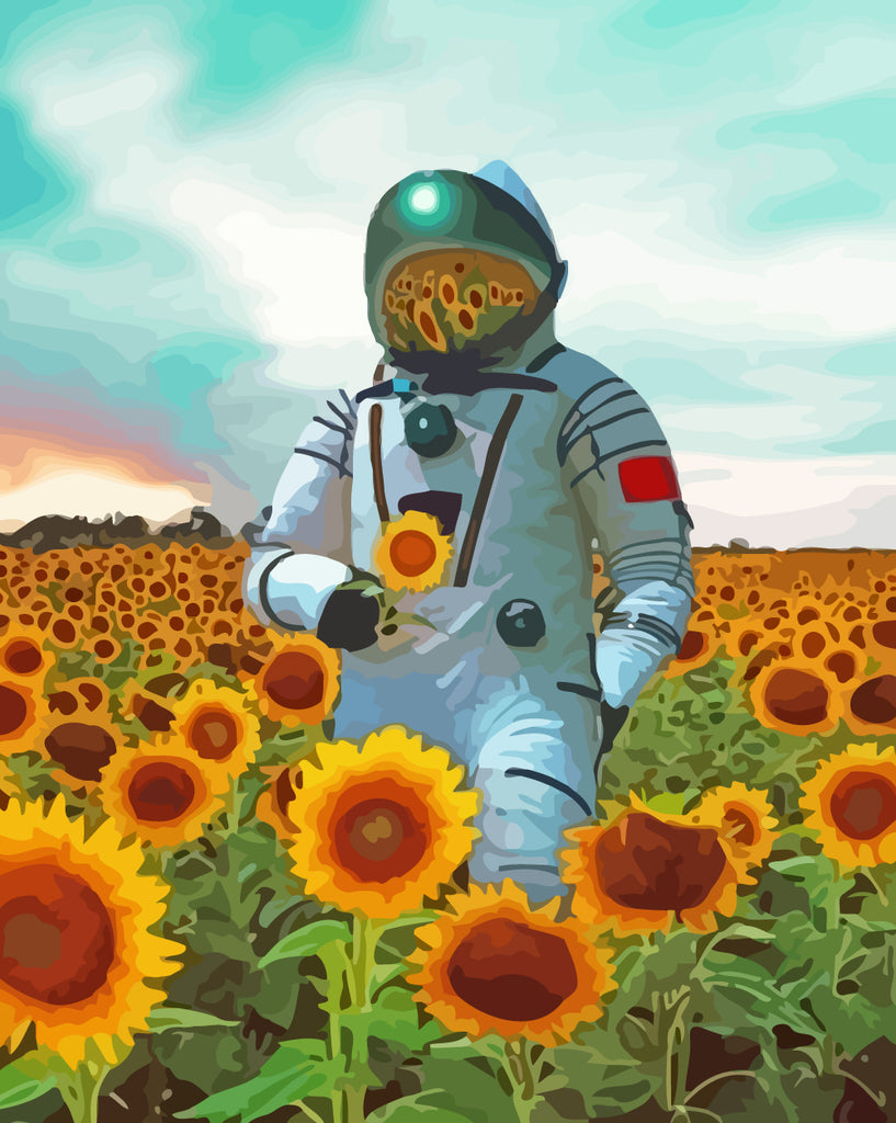 Astronaut in Sunflowers Field Paint by Numbers