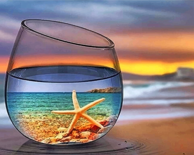 Beach and Starfish in a Glass Paint by Numbers