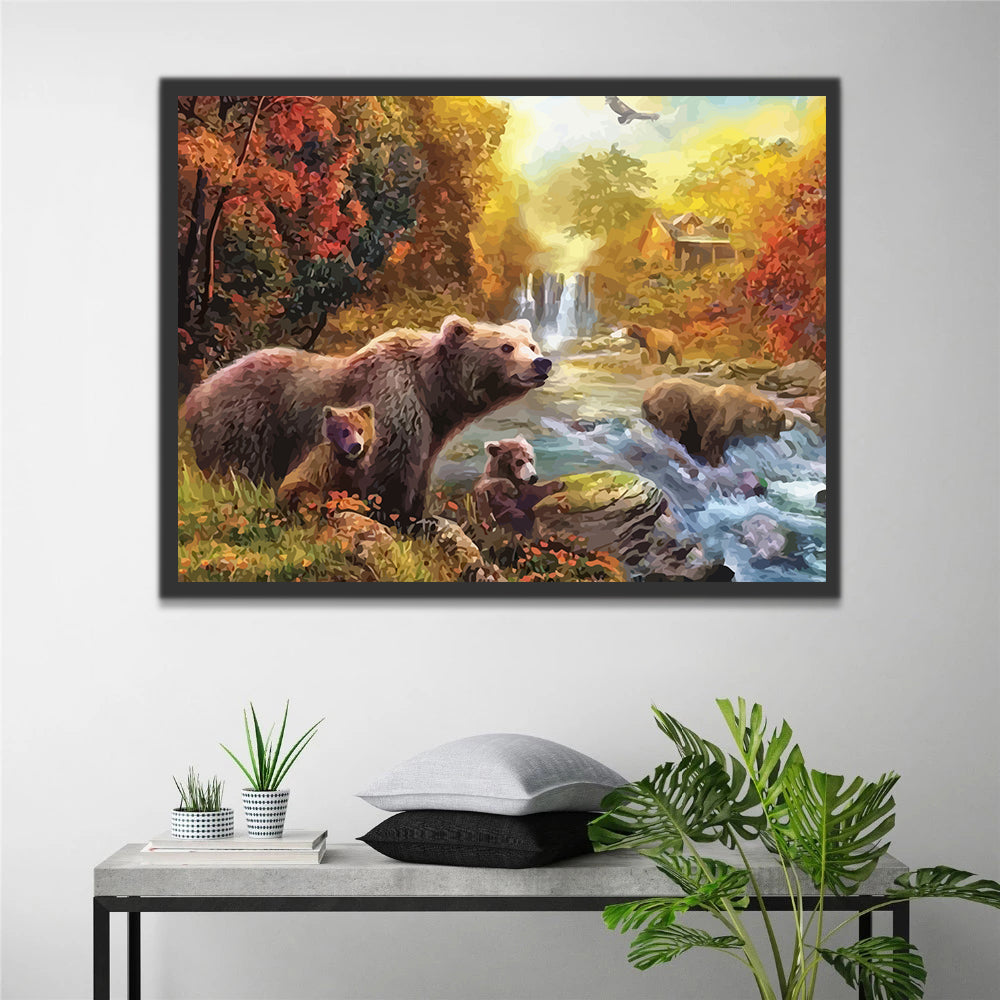 Houseart Bears by the River Paint by Numbers for Kids –