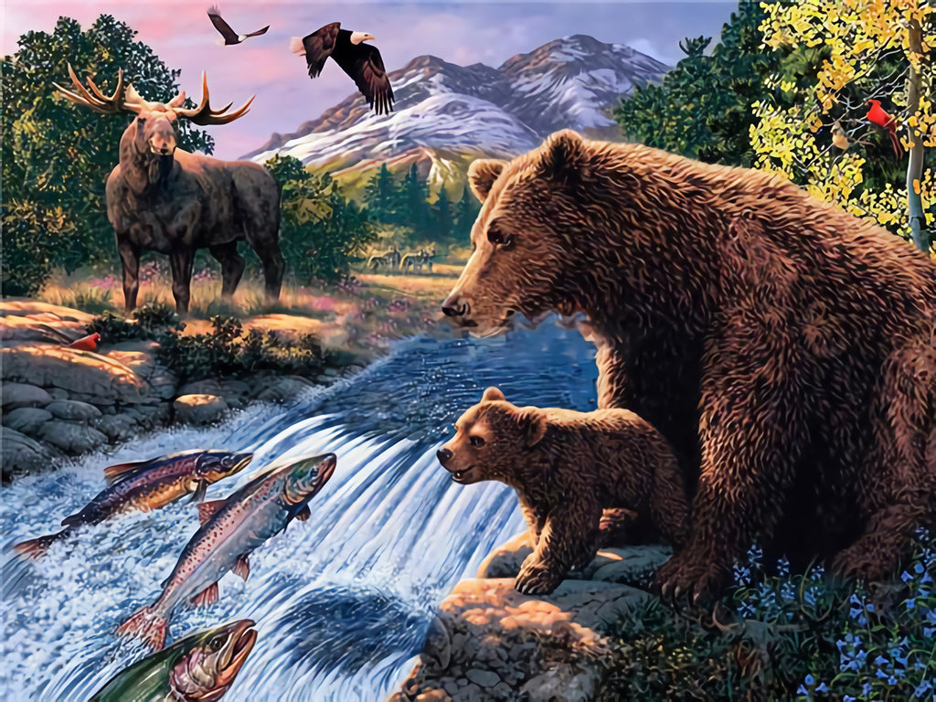 Bears, Elk, Fish and Eagle Paint by Numbers