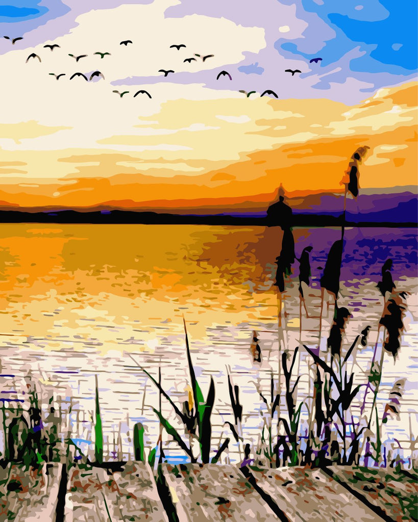 Beautiful View of the Sunset by the Lake Paint by Numbers