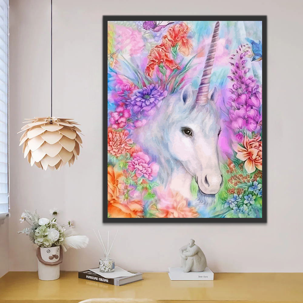Beautiful White Unicorn and Flowers Paint by Numbers for Kids