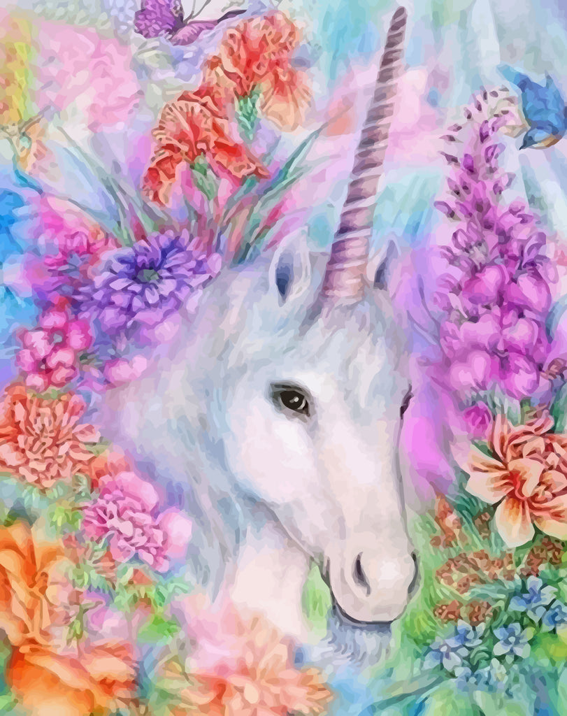 Beautiful White Unicorn and Flowers Paint by Numbers for Kids