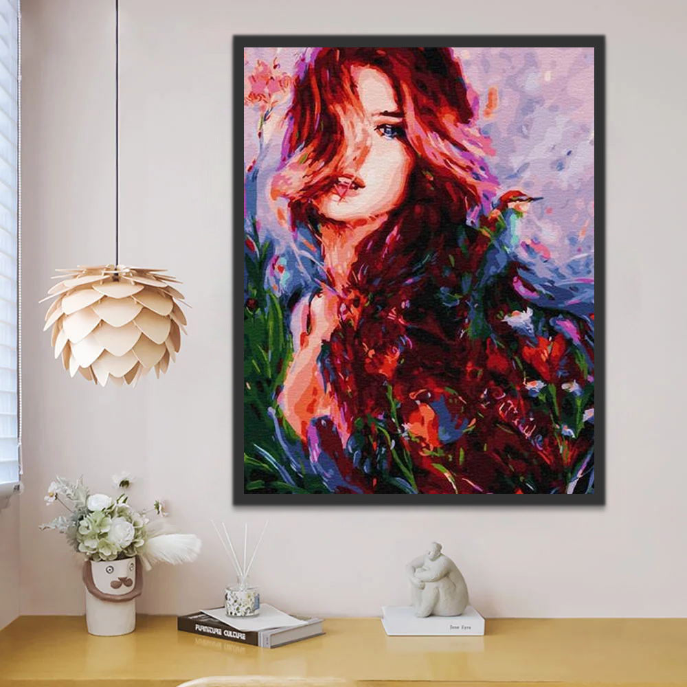 Beautiful Woman and Flowers Paint by Numbers