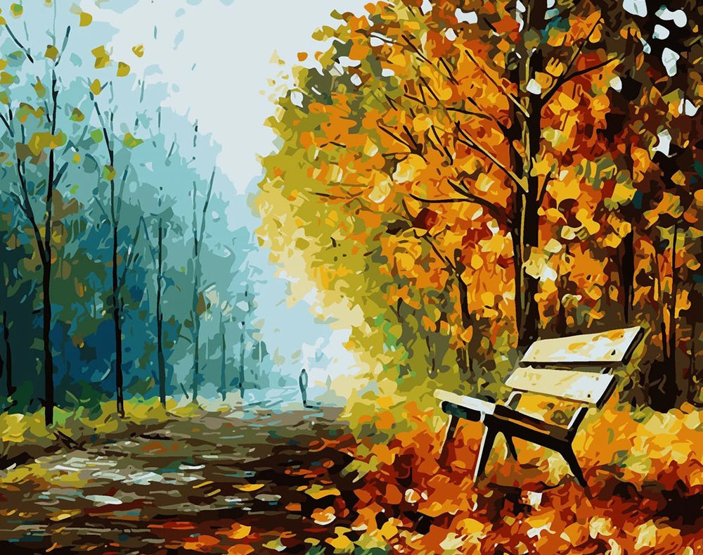 Bench and Falling Leaves Paint by Numbers