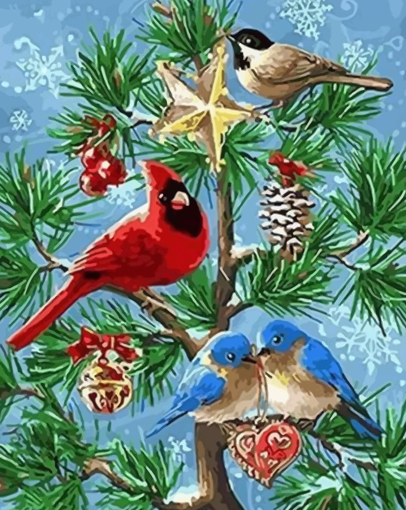 Birds and Christmas Tree Paint by Numbers