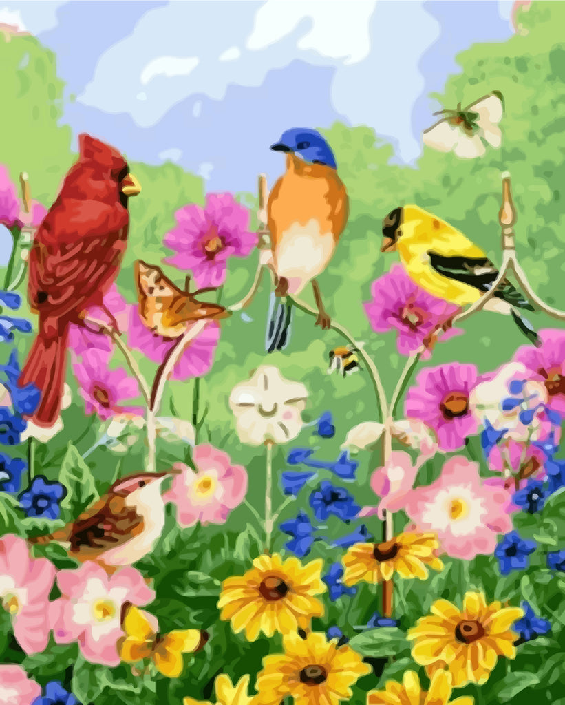 Birds on Flowers Paint by Numbers