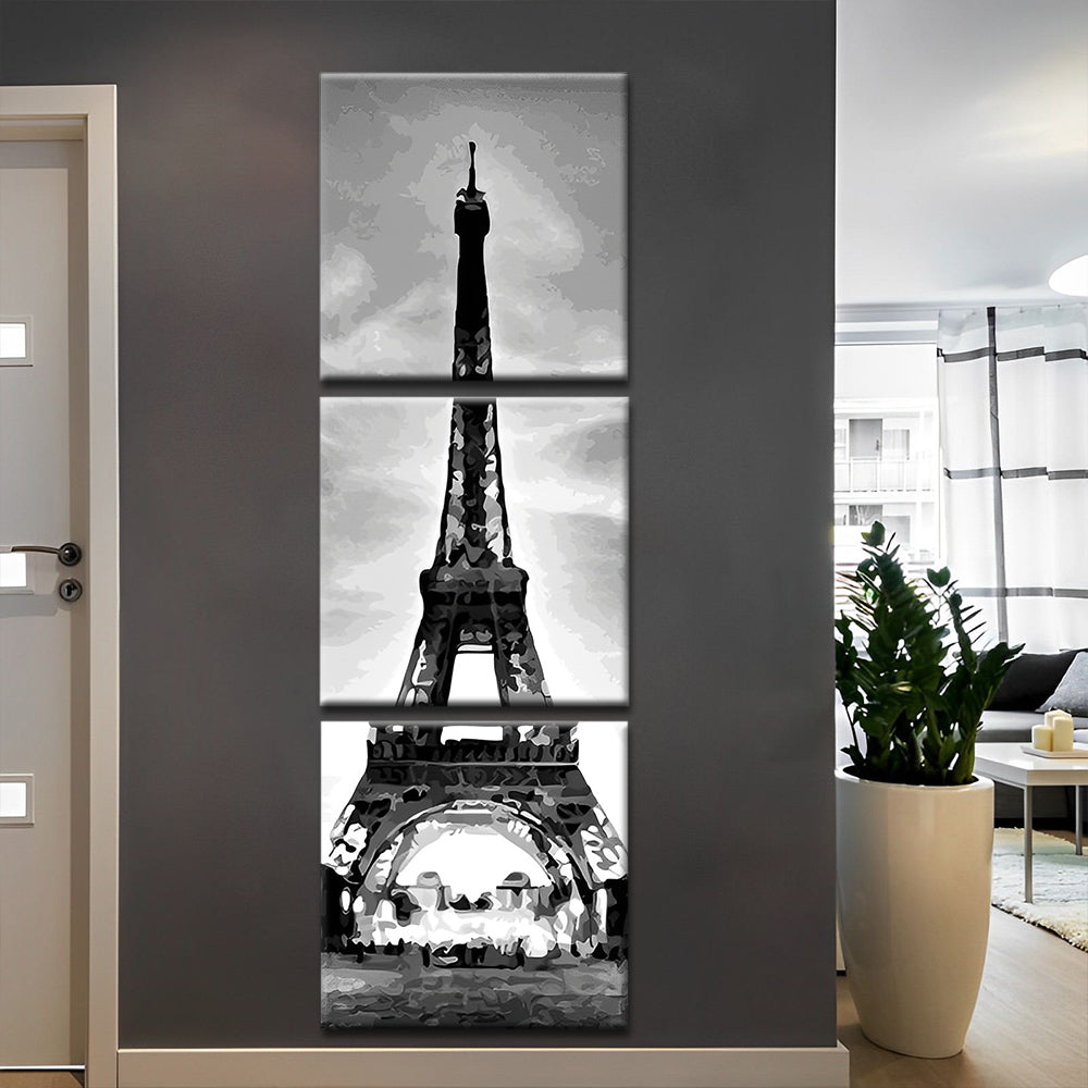 Black and White Eiffel Tower 3 Pack Paint By Numbers