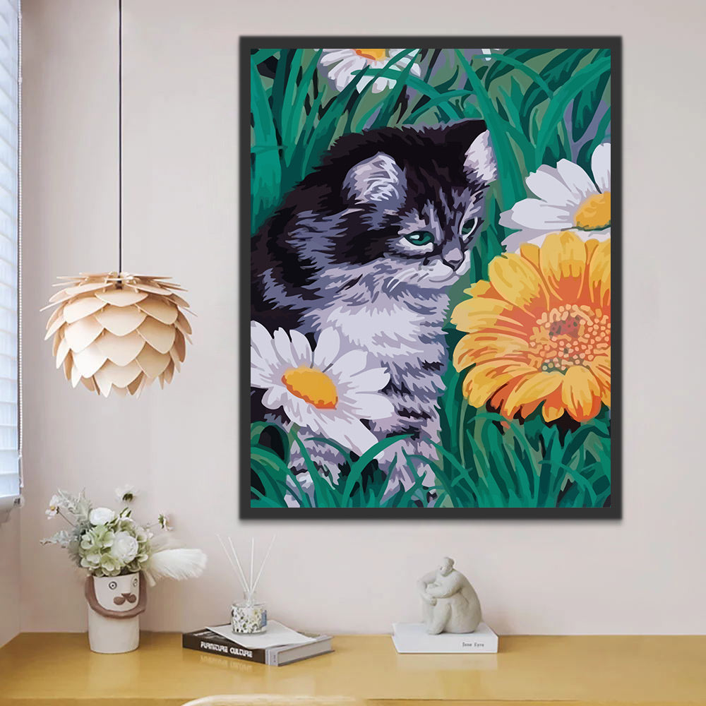 Black Cat among Flowers Paint by Numbers