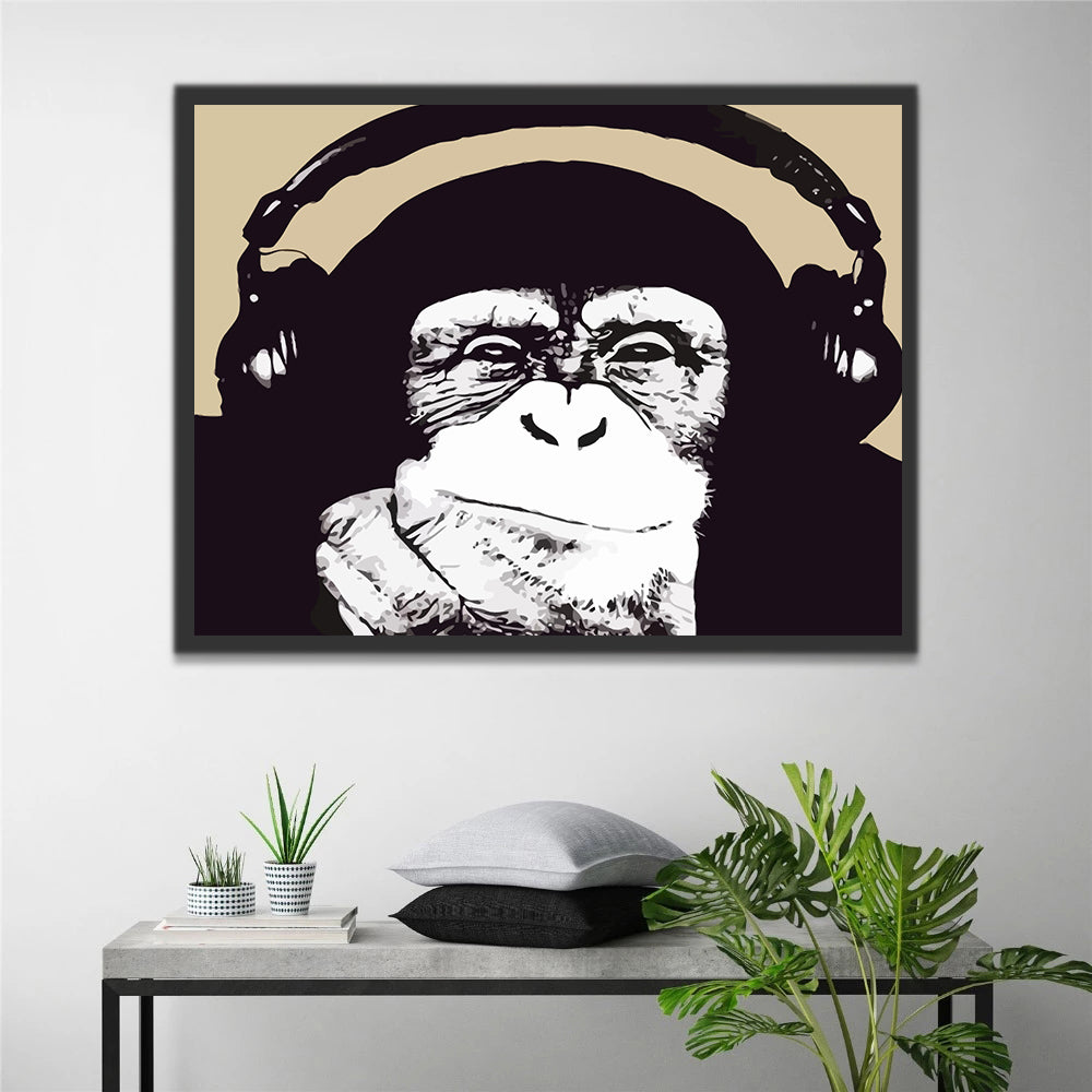 Black Gorilla with Headphones Paint by Numbers