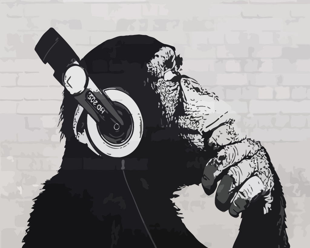 Black Gorilla with Headphones Paint by Numbers