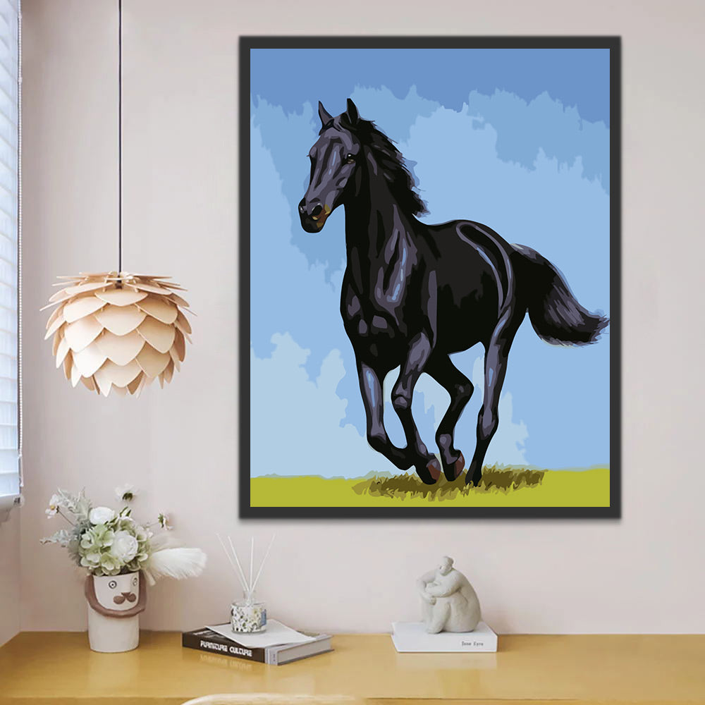 Black Horse and Blue Sky Paint by Numbers