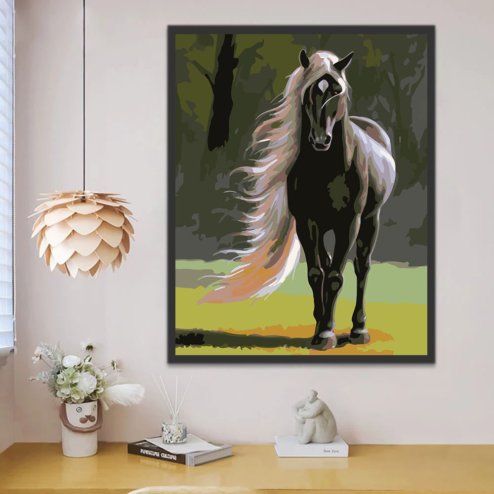 Black Horse with White Hair Paint by Numbers