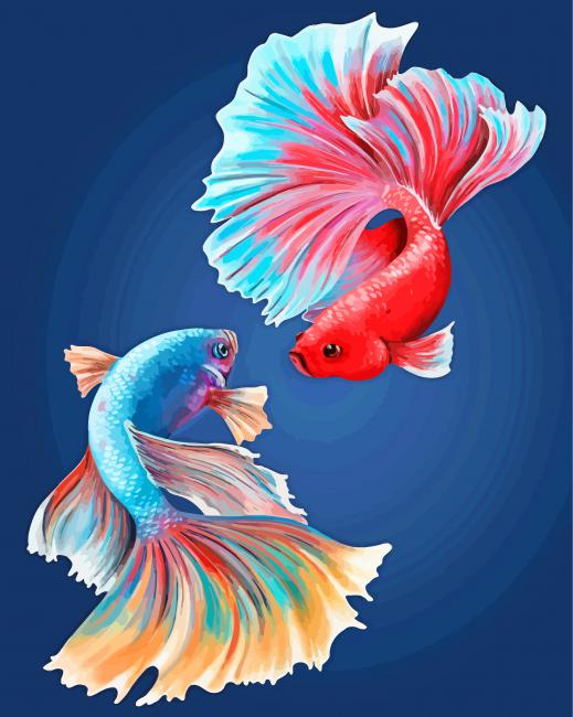 Blue and Red Betta Fish Paint by Numbers