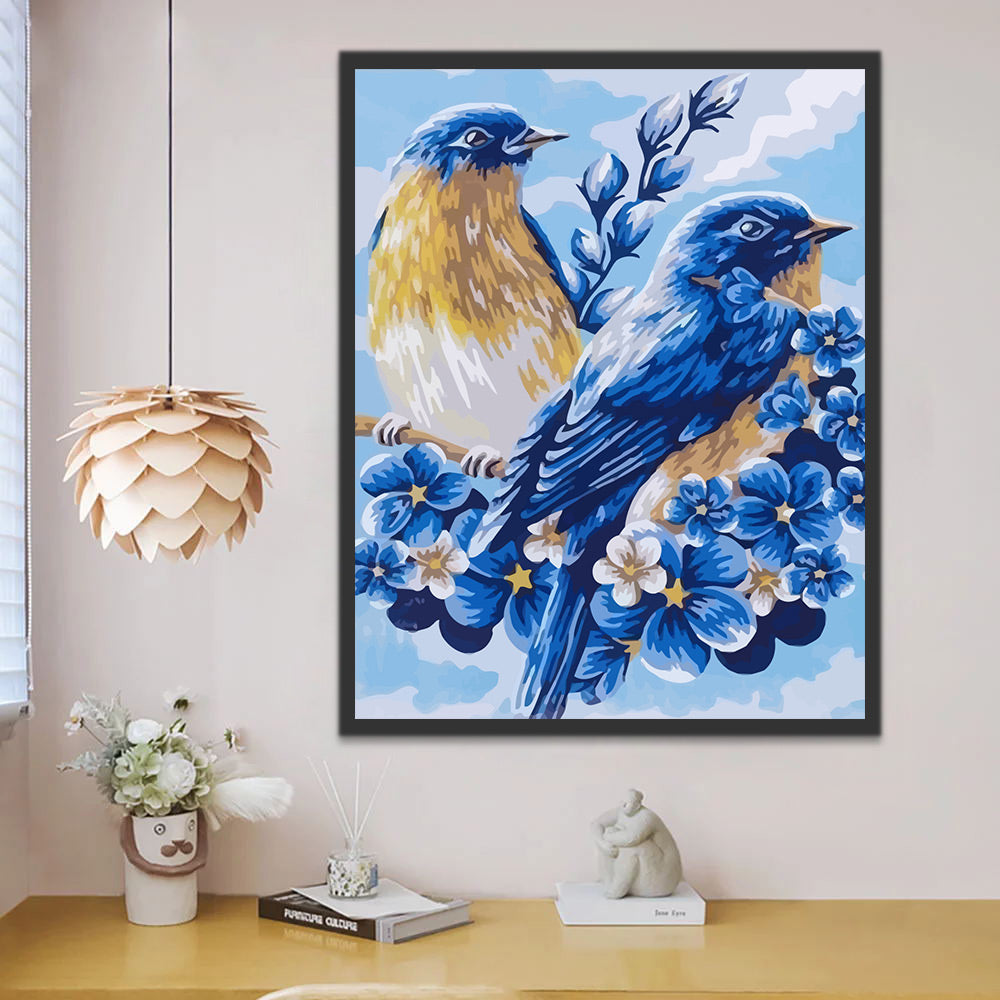 Blue Birds and Flowers Paint by Numbers