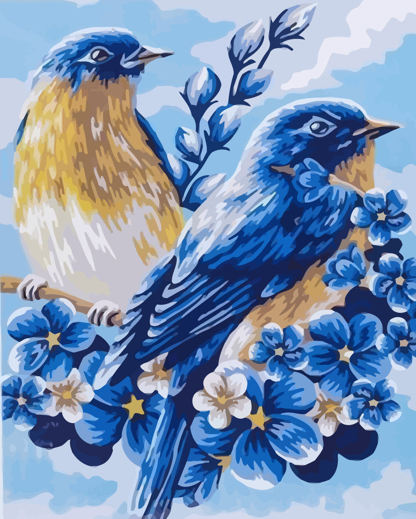 Blue Birds and Flowers Paint by Numbers