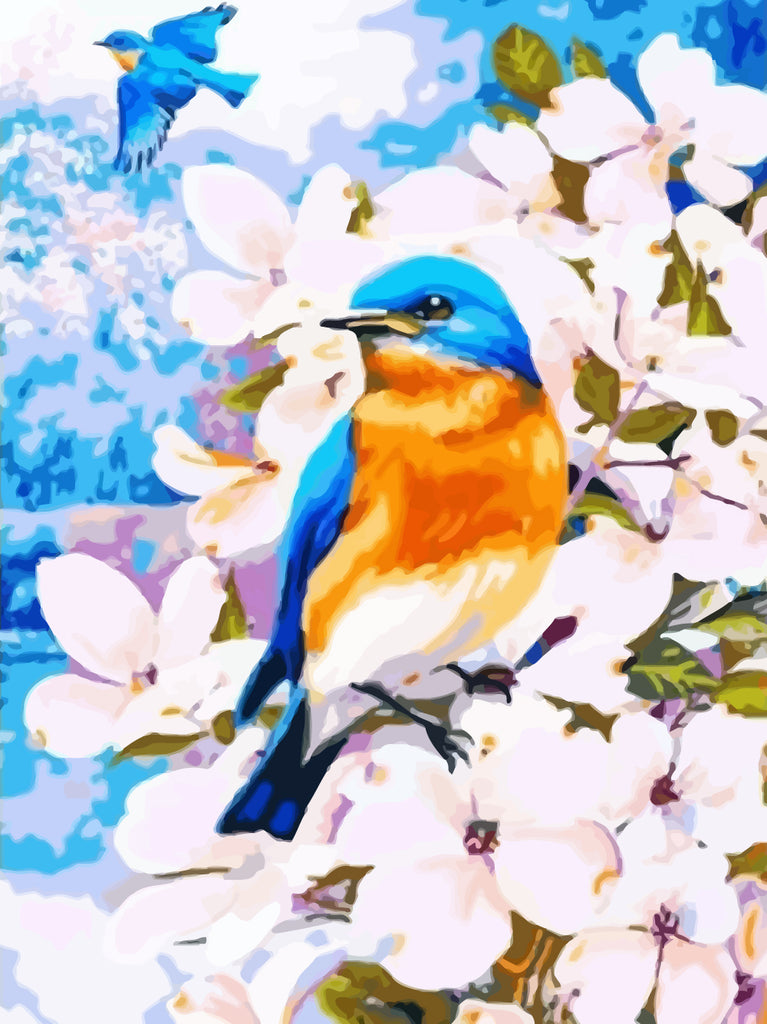 Blue Birds and White Flowers Paint by Numbers